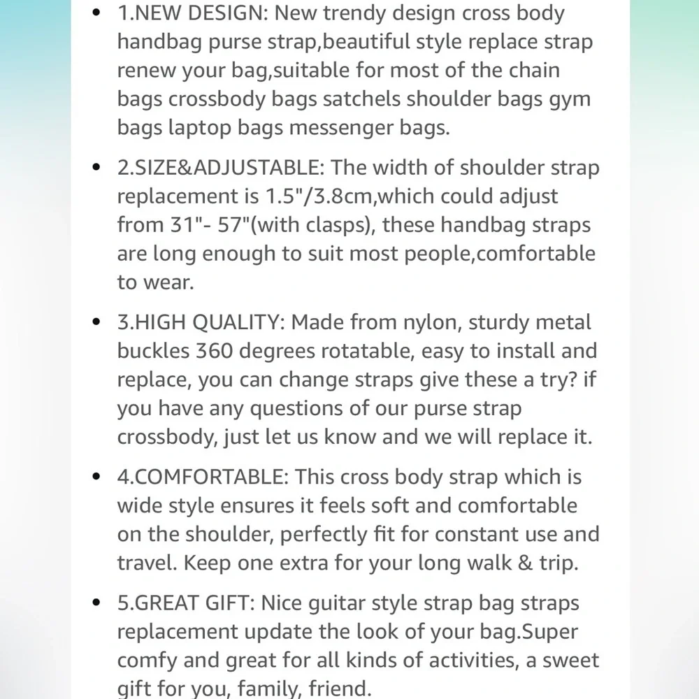 SHEING Purse Strap Replacement Crossbody Handbag Shoulder Strap Adjustable - Picture 7 of 7